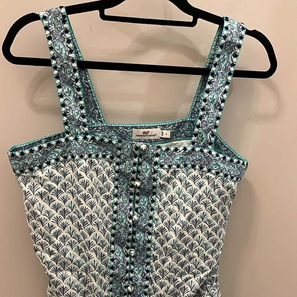 Vineyard Vines Paisley Romper Embroidered Pull-On Button Front Tie Waist Tassel - Picture 3 of 12